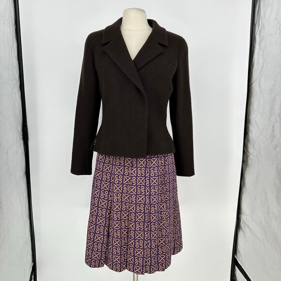 Vintage Y2K Runway CHANEL  FR 44 Blazer Skirt Set Chocolate Brown Cashmere Silk - Picture 2 of 16